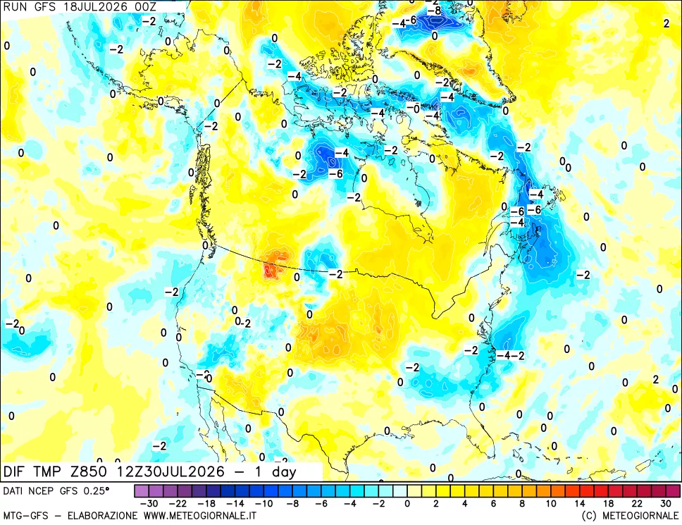 mappa 850 hPA Dif. Temp -24 ore