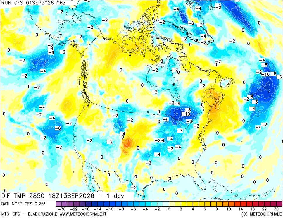 mappa 850 hPA Dif. Temp -24 ore