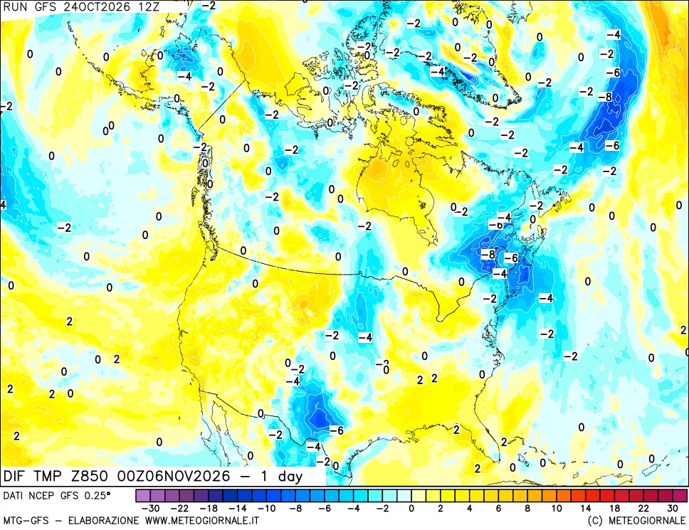 mappa 850 hPA Dif. Temp -24 ore