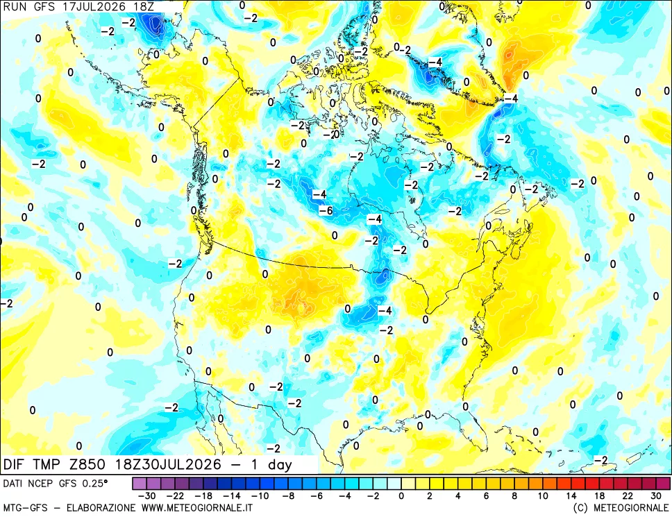 mappa 850 hPA Dif. Temp -24 ore