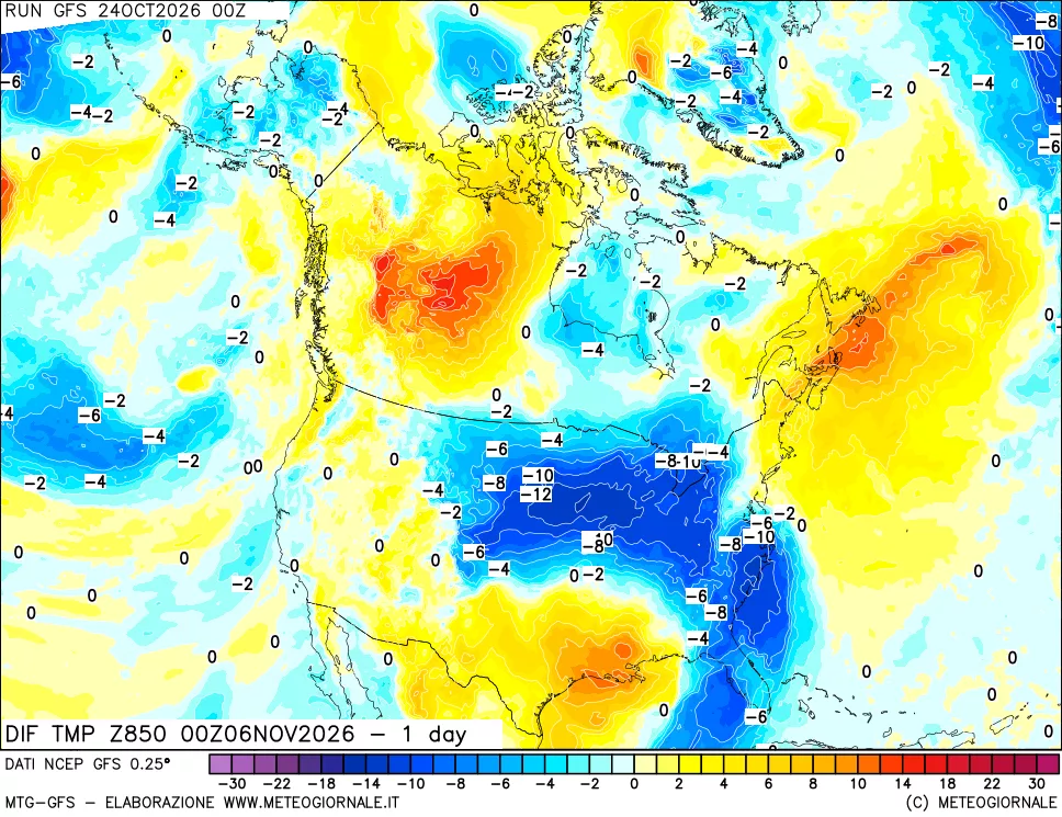 mappa 850 hPA Dif. Temp -24 ore