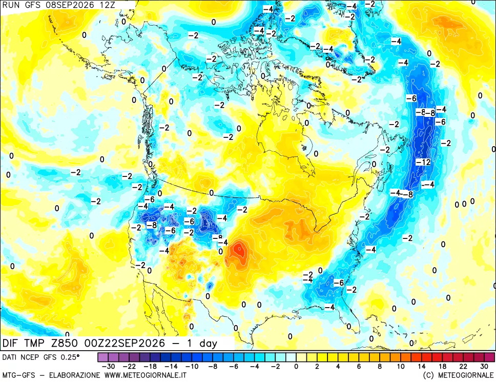 mappa 850 hPA Dif. Temp -24 ore