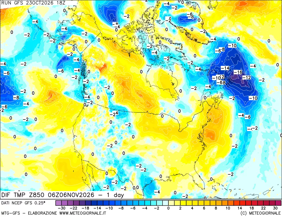 mappa 850 hPA Dif. Temp -24 ore