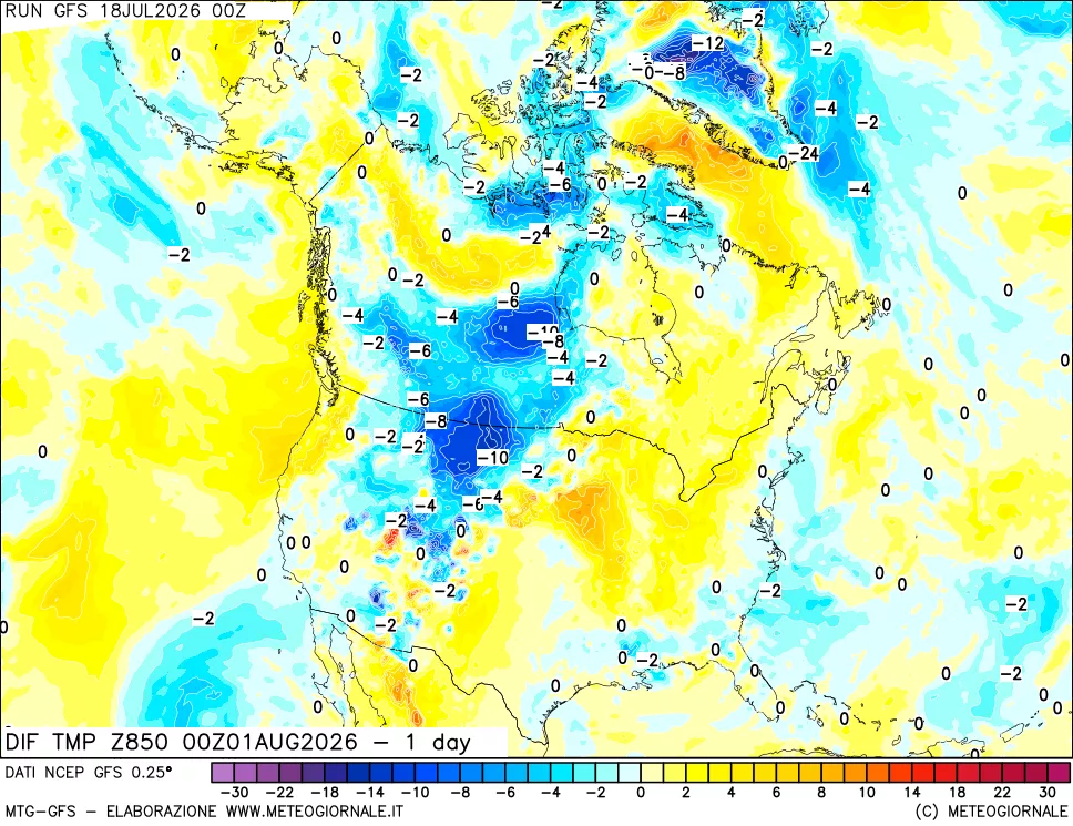 mappa 850 hPA Dif. Temp -24 ore
