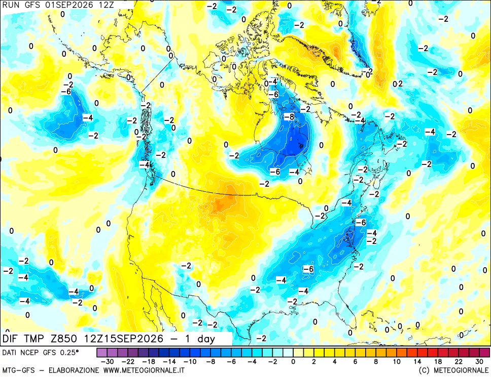 mappa 850 hPA Dif. Temp -24 ore
