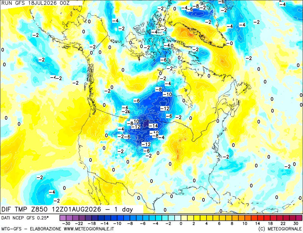 mappa 850 hPA Dif. Temp -24 ore