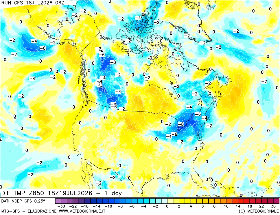 mappa 850 hPA Dif. Temp -24 ore