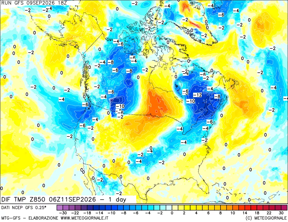 mappa 850 hPA Dif. Temp -24 ore