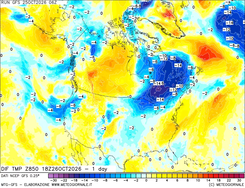 mappa 850 hPA Dif. Temp -24 ore