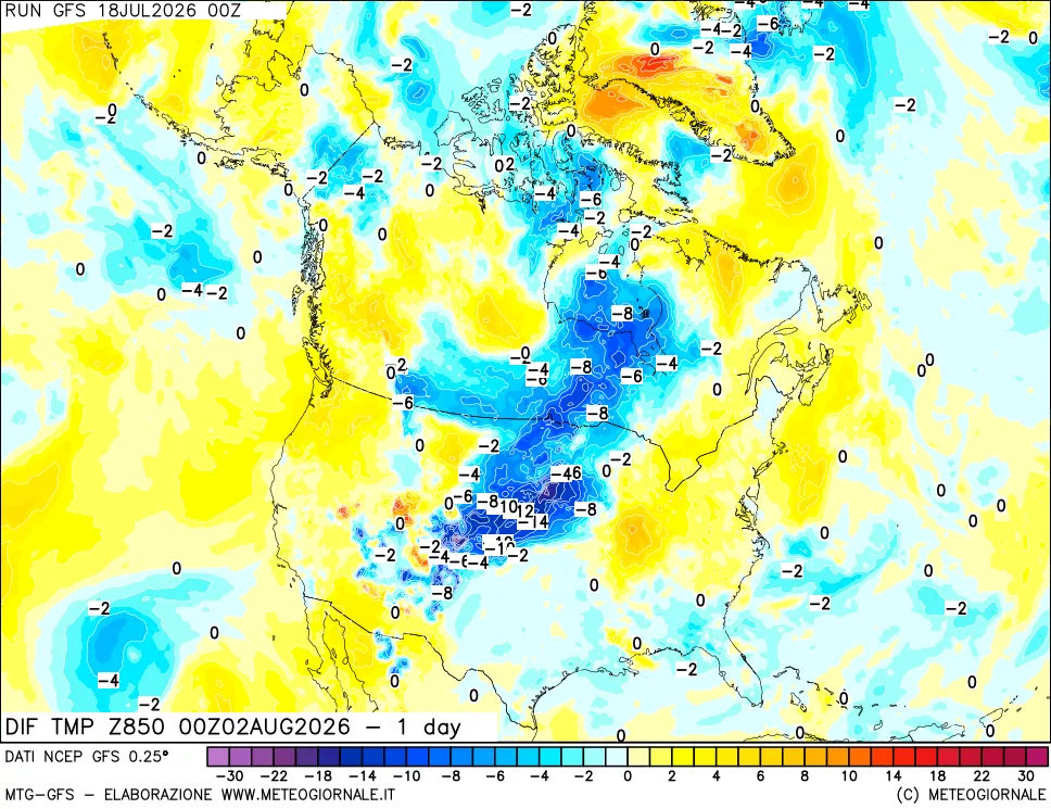 mappa 850 hPA Dif. Temp -24 ore