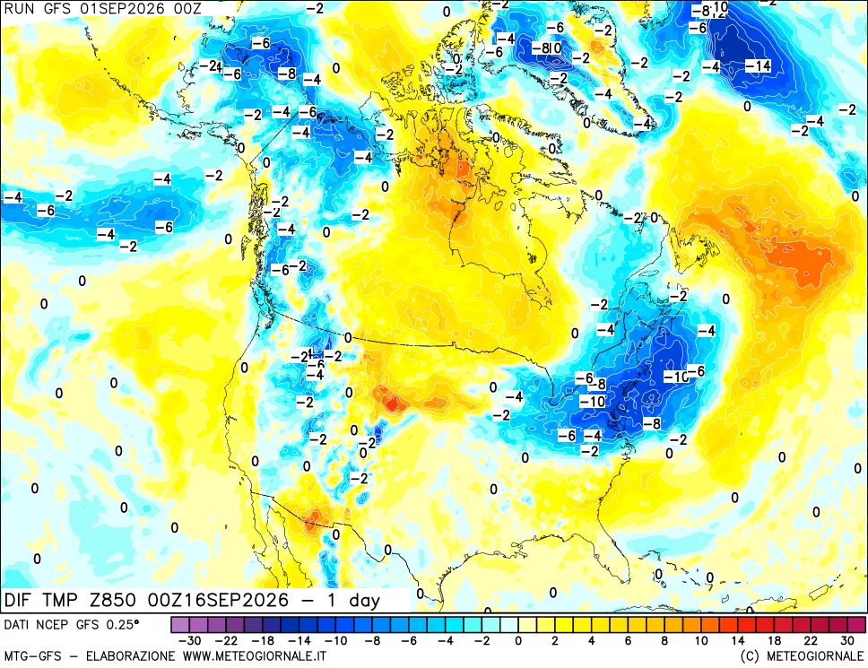 mappa 850 hPA Dif. Temp -24 ore