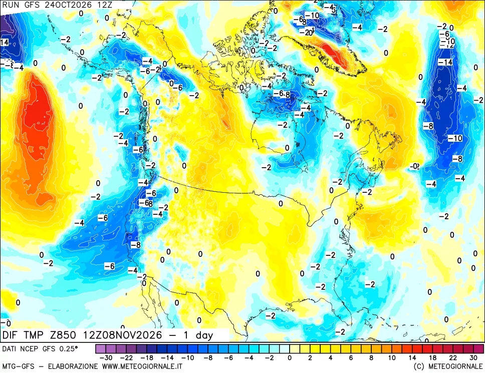 mappa 850 hPA Dif. Temp -24 ore