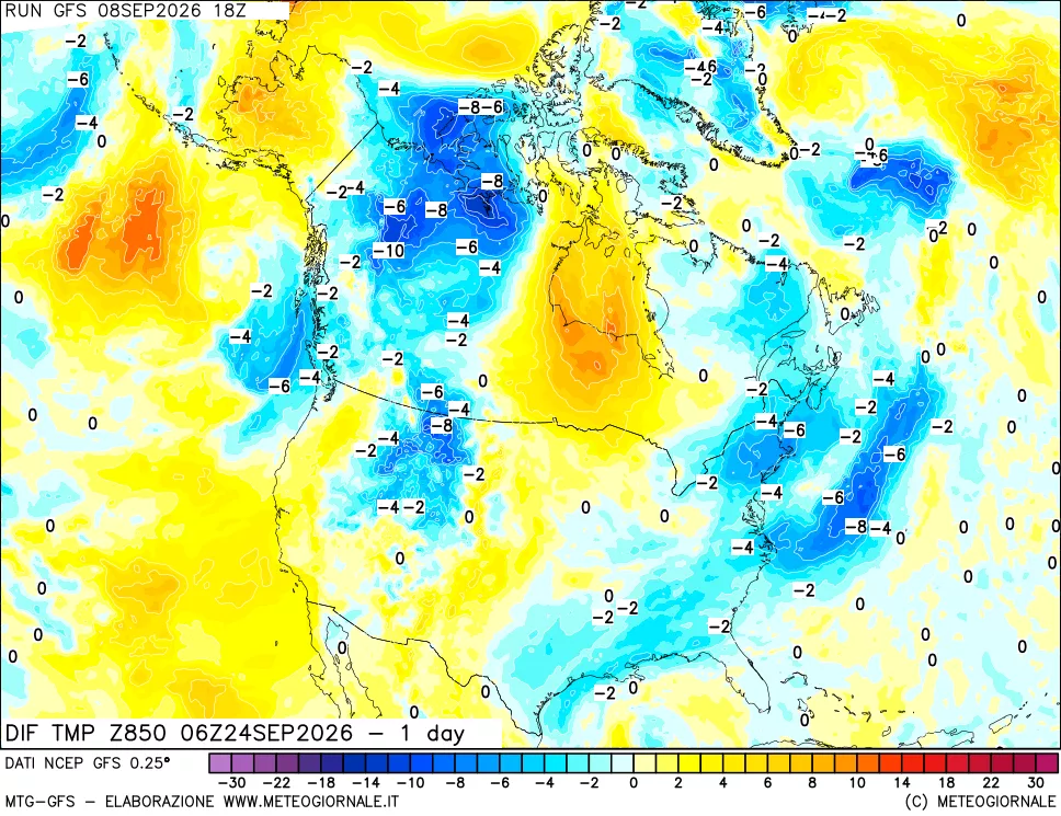 mappa 850 hPA Dif. Temp -24 ore