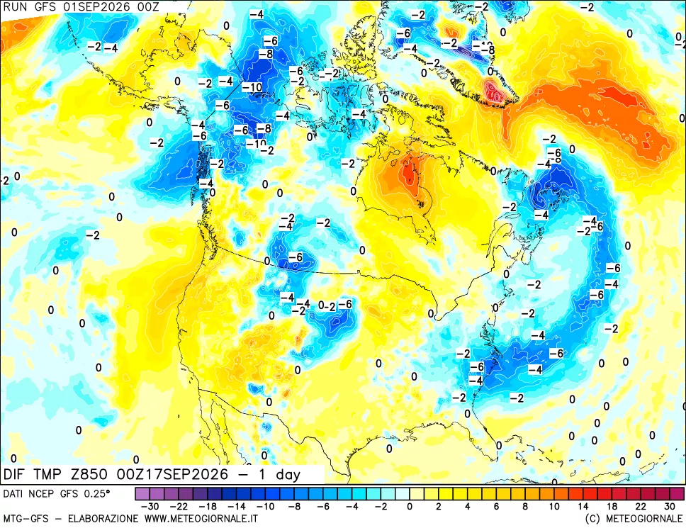 mappa 850 hPA Dif. Temp -24 ore