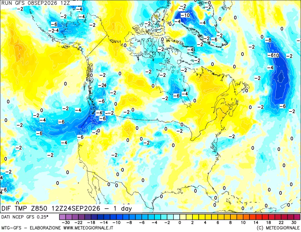 mappa 850 hPA Dif. Temp -24 ore