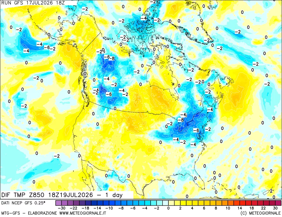 mappa 850 hPA Dif. Temp -24 ore