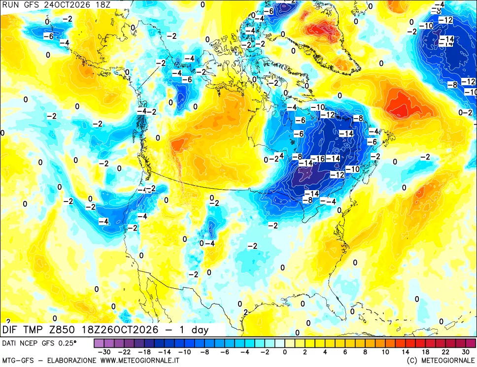 mappa 850 hPA Dif. Temp -24 ore