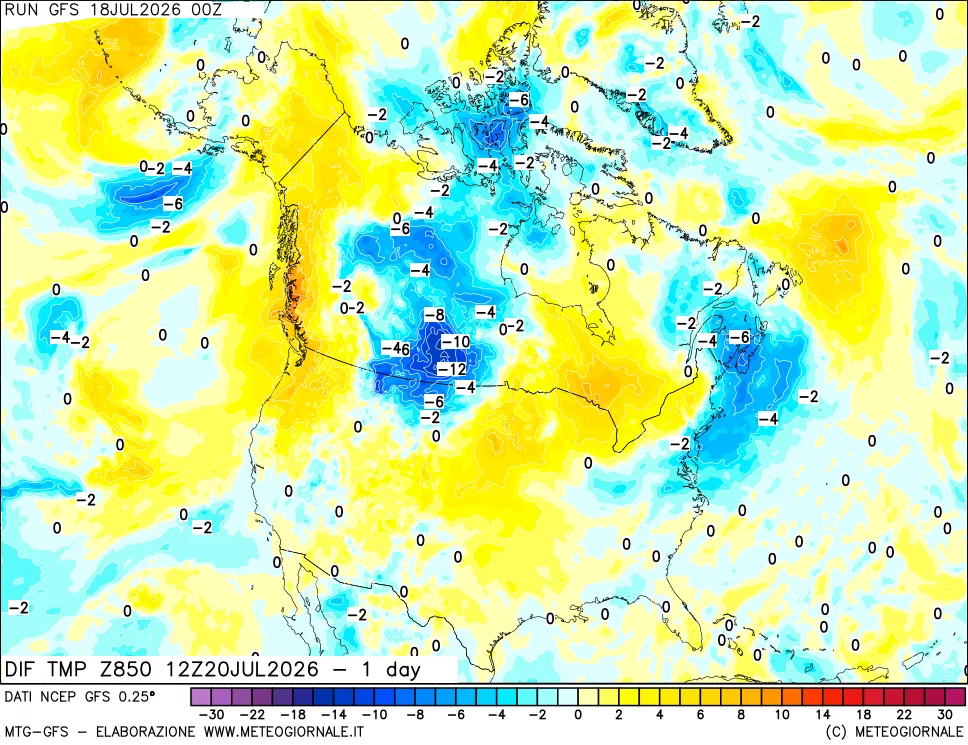 mappa 850 hPA Dif. Temp -24 ore