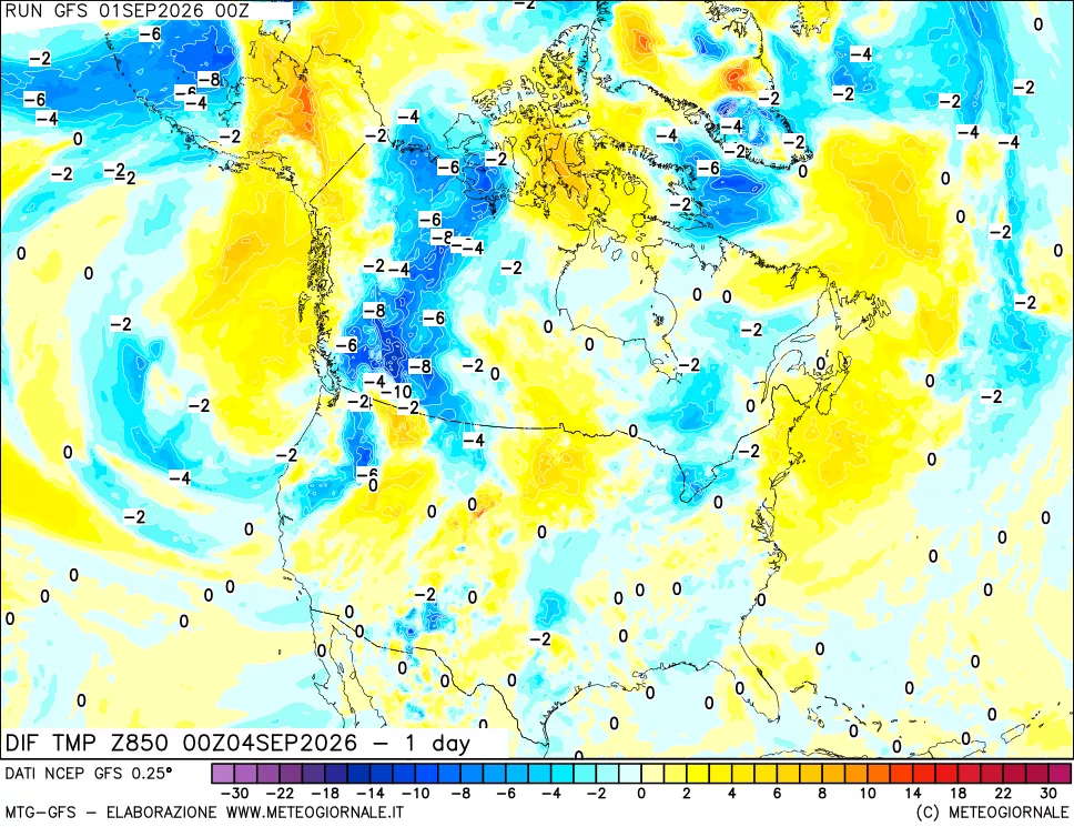 mappa 850 hPA Dif. Temp -24 ore