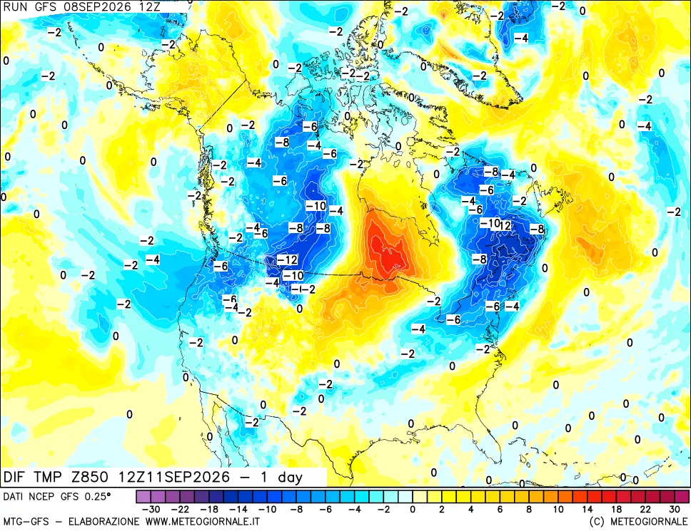 mappa 850 hPA Dif. Temp -24 ore