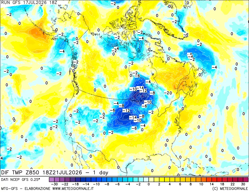 mappa 850 hPA Dif. Temp -24 ore