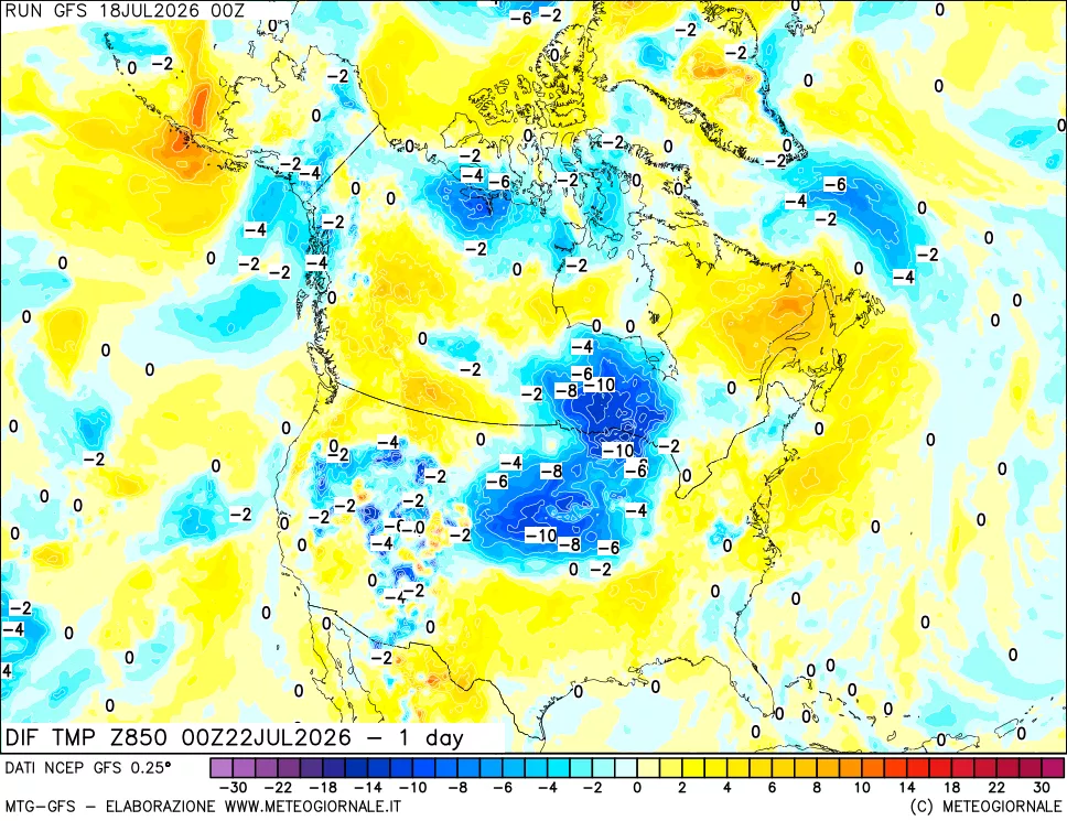 mappa 850 hPA Dif. Temp -24 ore