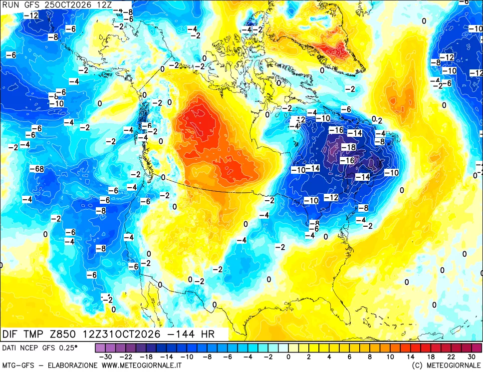 mappa Dif. Temp a 850 hPa Valid - Init