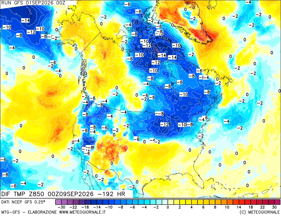 mappa 850 hPA Dif. Temp - Init