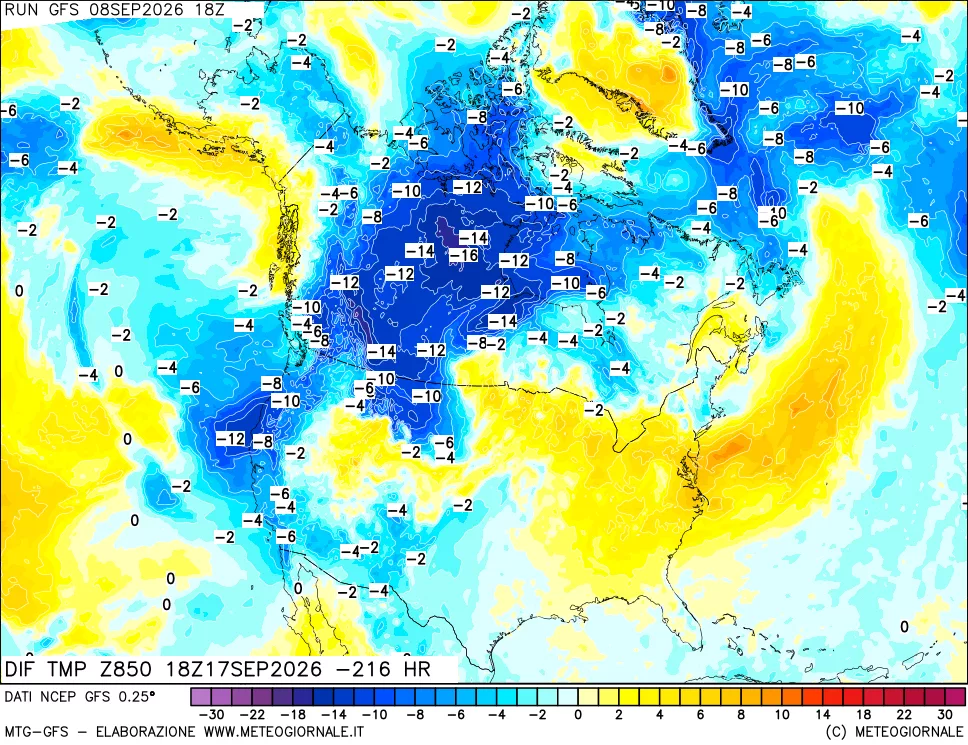 mappa 850 hPA Dif. Temp - Init