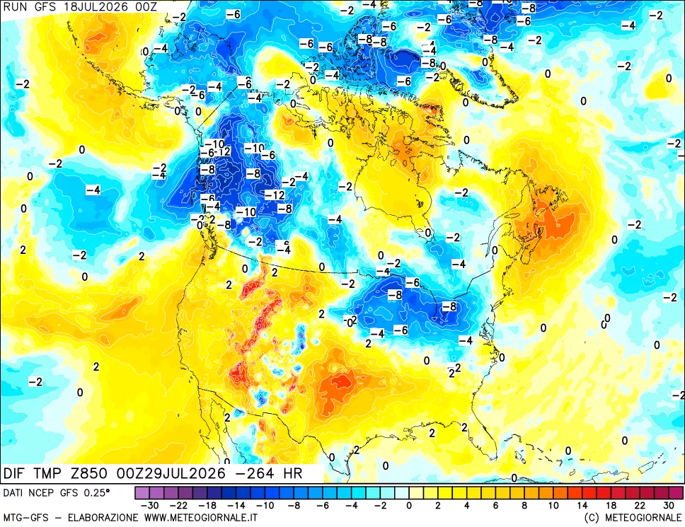 mappa Dif. Temp a 850 hPa Valid - Init