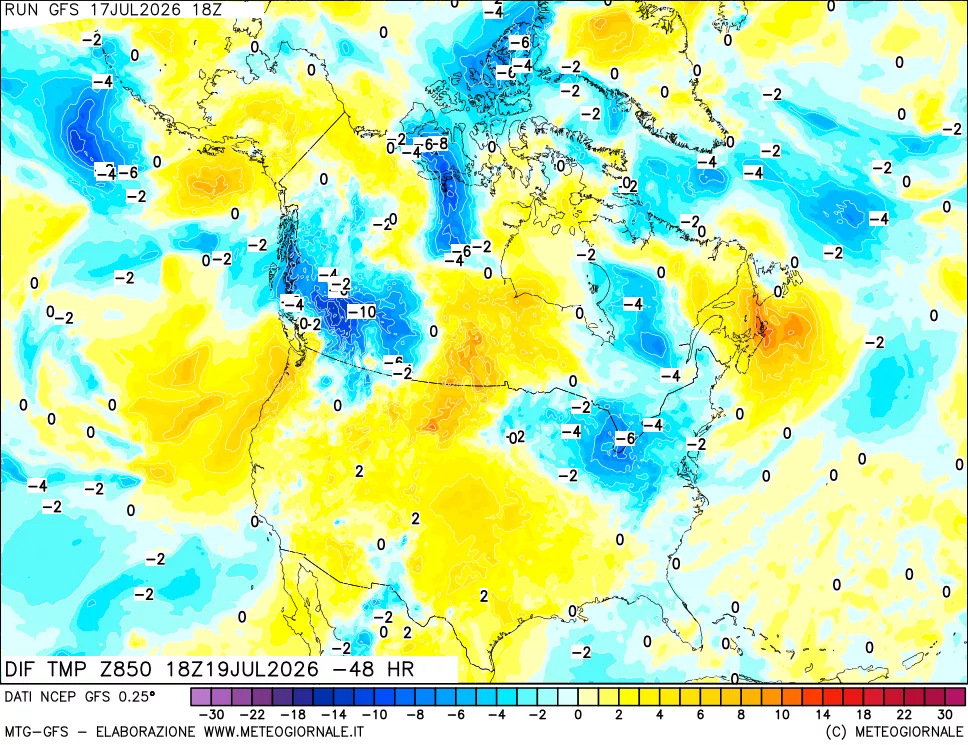 mappa Dif. Temp a 850 hPa Valid - Init