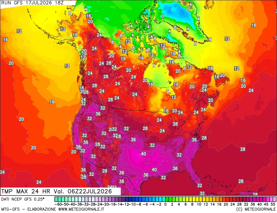 mappa Temperatura massima 24 ore