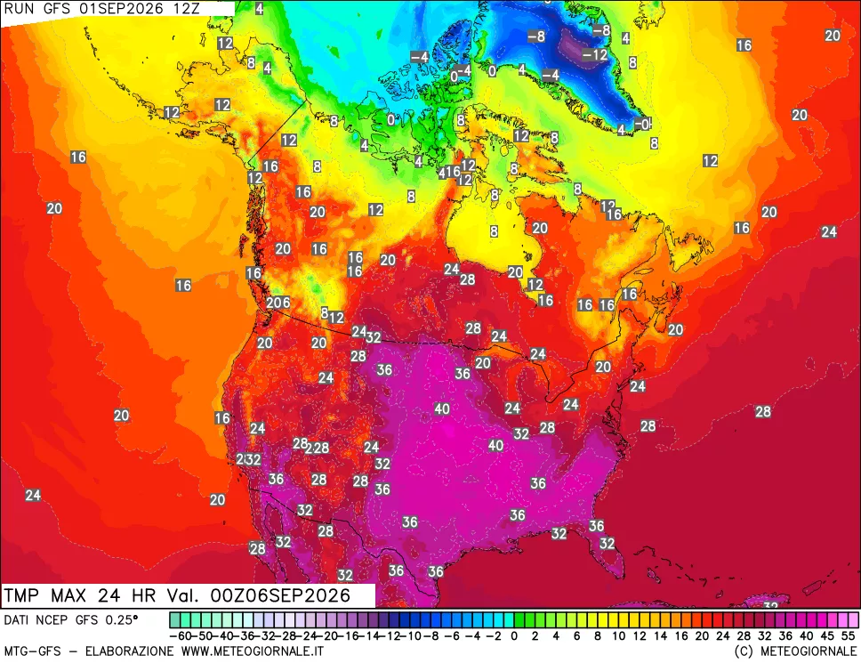 mappa Temperatura massima 24 ore