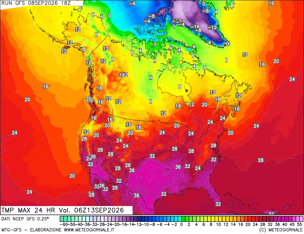 mappa Temperatura massima 24 ore