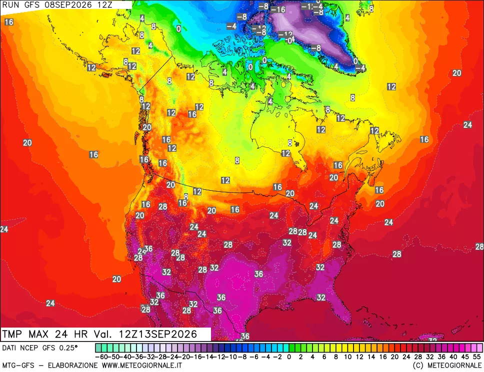 mappa Temperatura massima 24 ore