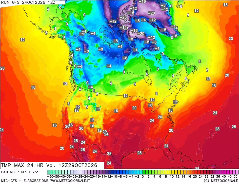mappa Temperatura massima 24 ore