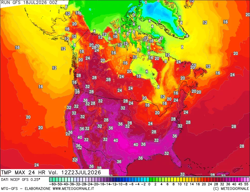 mappa Temperatura massima 24 ore