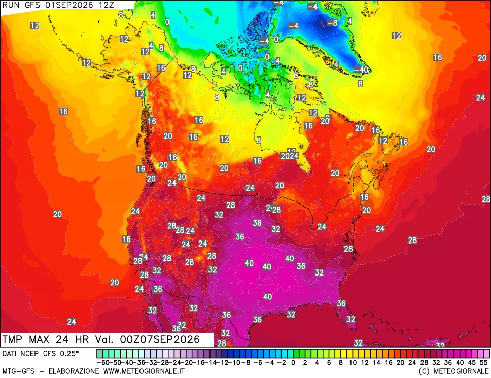 mappa Temperatura massima 24 ore