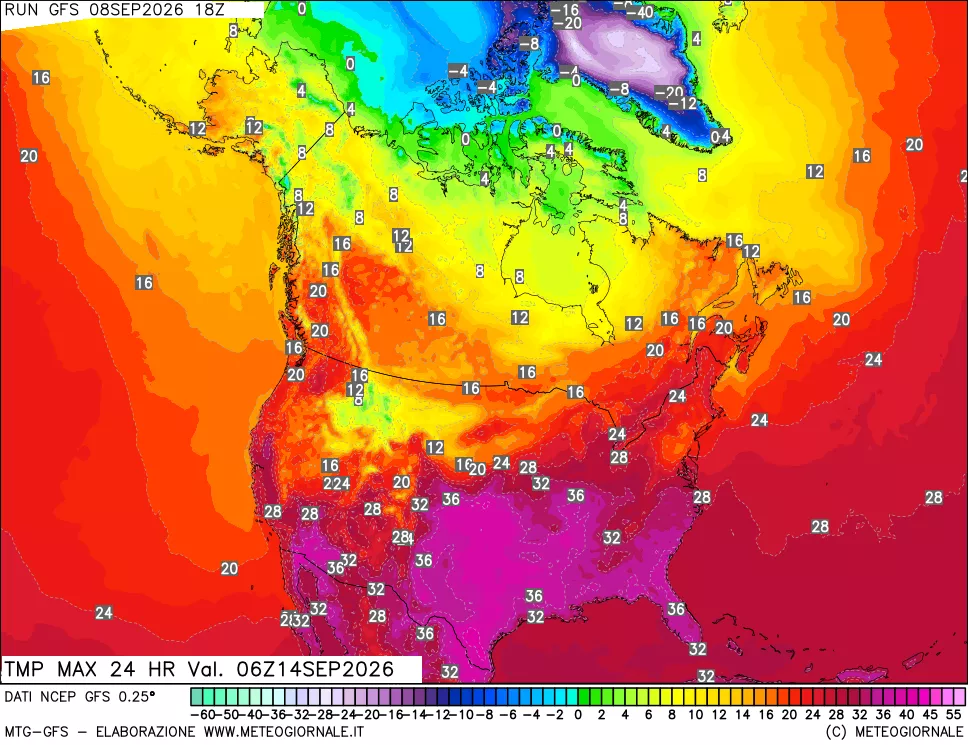 mappa Temperatura massima 24 ore