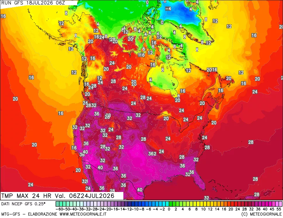 mappa Temperatura massima 24 ore
