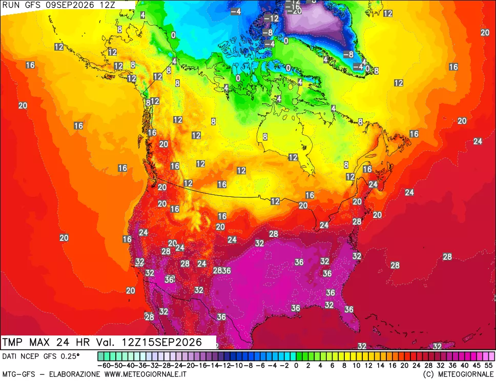 mappa Temperatura massima 24 ore
