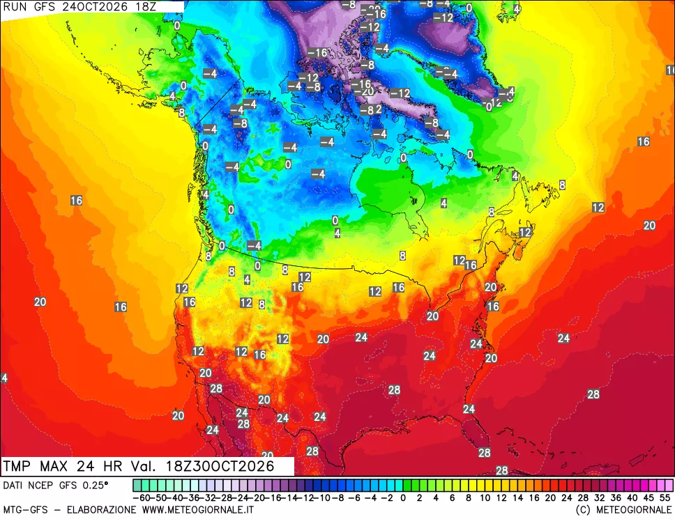 mappa Temperatura massima 24 ore