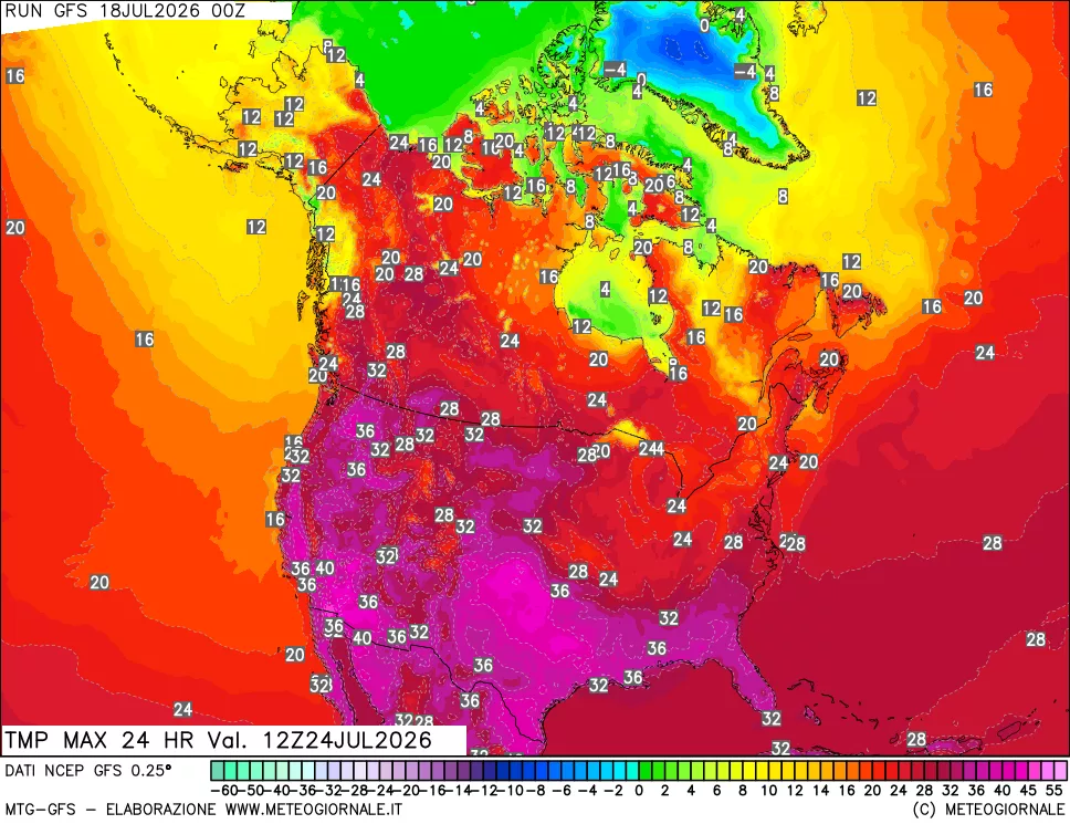 mappa Temperatura massima 24 ore