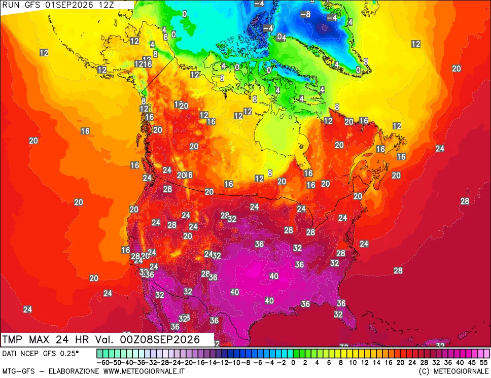 mappa Temperatura massima 24 ore