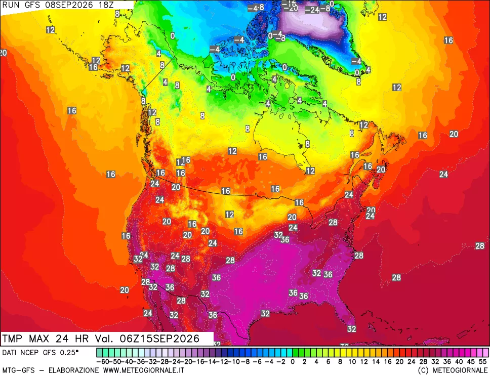 mappa Temperatura massima 24 ore