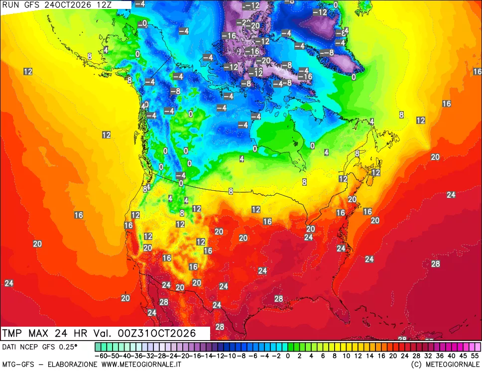 mappa Temperatura massima 24 ore