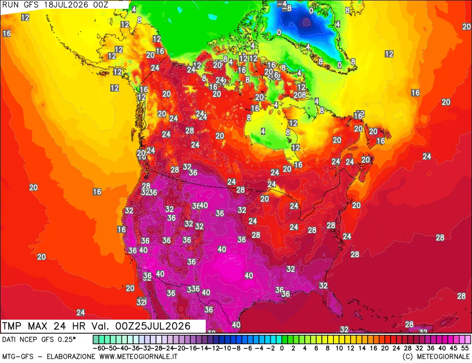 mappa Temperatura massima 24 ore