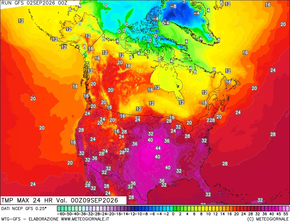 mappa Temperatura massima 24 ore