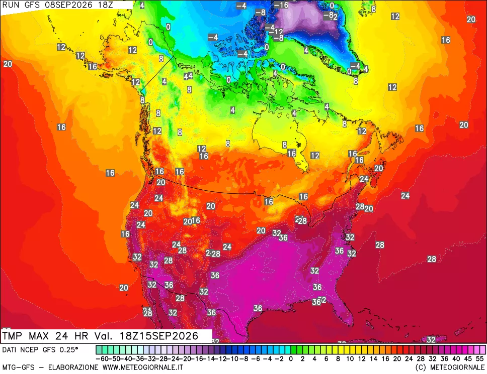 mappa Temperatura massima 24 ore