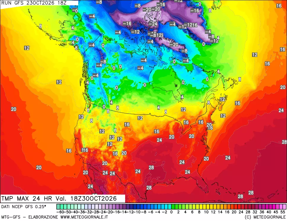 mappa Temperatura massima 24 ore